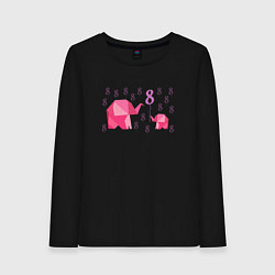 Лонгслив хлопковый женский Мама слониха и дочка слоненок в праздник 8 марта, цвет: черный