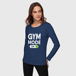 Лонгслив хлопковый женский Gym mode on, цвет: тёмно-синий — фото 2