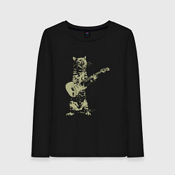 Лонгслив хлопковый женский Кот играет на гитаре из золота, цвет: черный