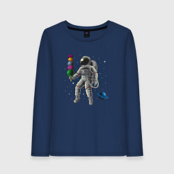 Лонгслив хлопковый женский Космонавт мороженое, цвет: тёмно-синий