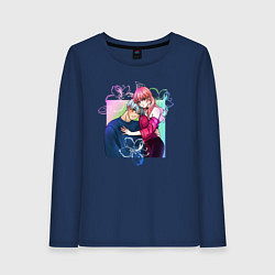 Лонгслив хлопковый женский Любовь с кончиков пальцев, цвет: тёмно-синий