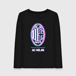 Лонгслив хлопковый женский AC Milan FC в стиле glitch, цвет: черный