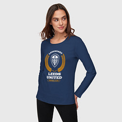 Лонгслив хлопковый женский Лого Leeds United и надпись legendary football clu, цвет: тёмно-синий — фото 2