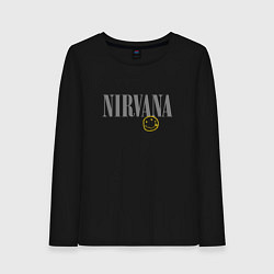 Лонгслив хлопковый женский Nirvana logo smile, цвет: черный