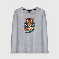 Лонгслив хлопковый женский Тигр и морская волна, цвет: меланж