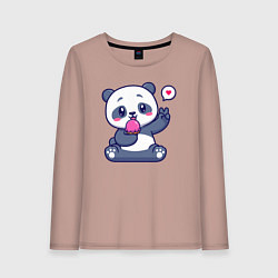 Лонгслив хлопковый женский Ice cream panda, цвет: пыльно-розовый