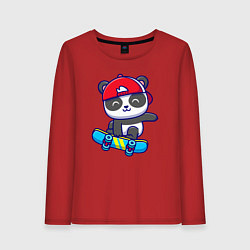 Лонгслив хлопковый женский Panda skater, цвет: красный
