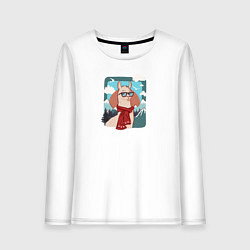 Лонгслив хлопковый женский Крутая лама покоряет горы, цвет: белый