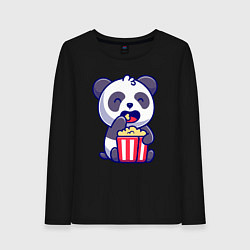 Лонгслив хлопковый женский Панда ест попкорн, цвет: черный