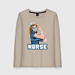 Лонгслив хлопковый женский Good nurse, цвет: миндальный