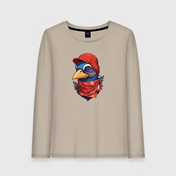 Лонгслив хлопковый женский Голубь в бандане в стиле хип хоп, цвет: миндальный