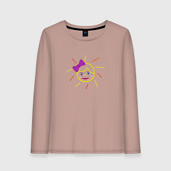 Лонгслив хлопковый женский Лицо девочки с бантиком, цвет: пыльно-розовый