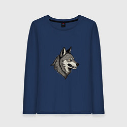 Лонгслив хлопковый женский Рисунок волка, цвет: тёмно-синий