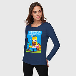 Лонгслив хлопковый женский Homer Simpson and Minecraft - collaboration ai art, цвет: тёмно-синий — фото 2
