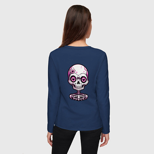 Женский лонгслив Розовый скелет с большими глазами / Тёмно-синий – фото 4