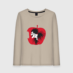 Лонгслив хлопковый женский Тетрадь смерти Рюк яблоко, цвет: миндальный