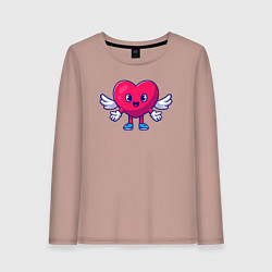 Лонгслив хлопковый женский Сердечко ангел, цвет: пыльно-розовый