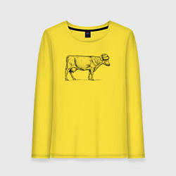 Лонгслив хлопковый женский Новогодняя корова сбоку, цвет: желтый