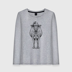 Лонгслив хлопковый женский Новогодняя корова анфас, цвет: меланж