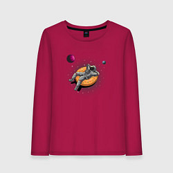 Лонгслив хлопковый женский Космонавт на пончике, цвет: маджента