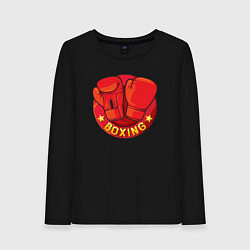 Лонгслив хлопковый женский Boxing fight, цвет: черный