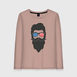 Лонгслив хлопковый женский Американец с усами и бородой, цвет: пыльно-розовый