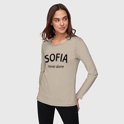 Лонгслив хлопковый женский Sofia never alone - motto, цвет: миндальный — фото 2