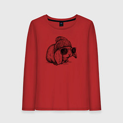 Лонгслив хлопковый женский Зайка хипстер, цвет: красный