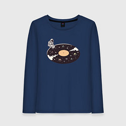 Лонгслив хлопковый женский Космонавт музыкальная пластинка, цвет: тёмно-синий