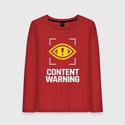 Лонгслив хлопковый женский Content Warning logo, цвет: красный