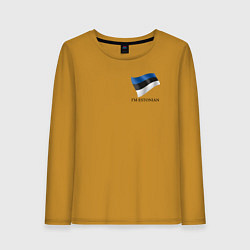 Лонгслив хлопковый женский Im Estonian - motto, цвет: горчичный