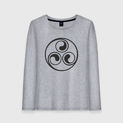 Лонгслив хлопковый женский Круглый черный трискелион, цвет: меланж