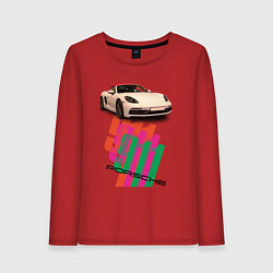 Лонгслив хлопковый женский Спортивный автомобиль Porsche 911 Turbo, цвет: красный