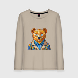 Лонгслив хлопковый женский Медведь в стиле Ван Гога, цвет: миндальный