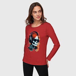 Лонгслив хлопковый женский Grunge redhead girl skull, цвет: красный — фото 2