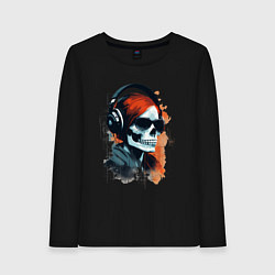 Лонгслив хлопковый женский Grunge redhead girl skull, цвет: черный