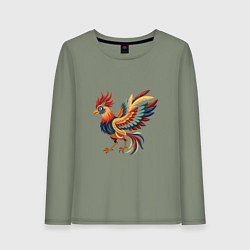 Лонгслив хлопковый женский Грозный петух готов к бою, цвет: авокадо