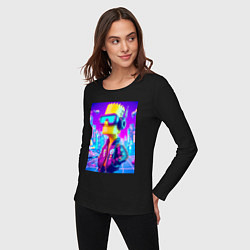 Лонгслив хлопковый женский Cyber Bart on a virtual glasses, цвет: черный — фото 2