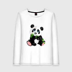 Лонгслив хлопковый женский Панда кушает тростник, цвет: белый
