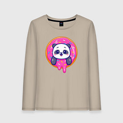 Лонгслив хлопковый женский Панда в пончике, цвет: миндальный