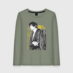 Лонгслив хлопковый женский Магическая битва Тоджи Фушигуро в кимоно, цвет: авокадо