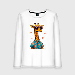 Женский лонгслив Модный жираф в солнечных очках и гавайской рубашке