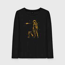 Лонгслив хлопковый женский Киберпанк тян и кот, цвет: черный