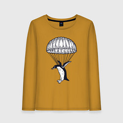 Лонгслив хлопковый женский Пингвин парашютист, цвет: горчичный
