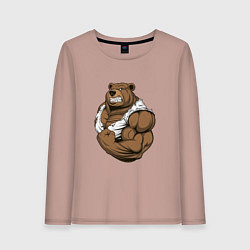Лонгслив хлопковый женский Крутой медведь накаченный, цвет: пыльно-розовый