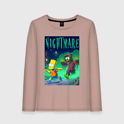 Лонгслив хлопковый женский Барт Симпсон убегает от зомби - нейросеть, цвет: пыльно-розовый