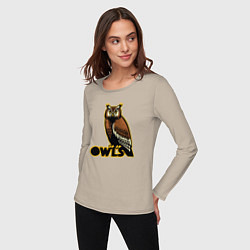 Лонгслив хлопковый женский Owls, цвет: миндальный — фото 2