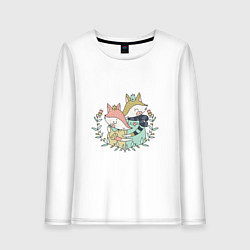 Лонгслив хлопковый женский Влюблённые лисички, цвет: белый