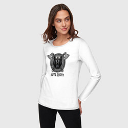 Лонгслив хлопковый женский Медведь велес с топорами и в круге рун, цвет: белый — фото 2