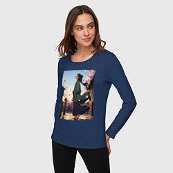 Лонгслив хлопковый женский Монолог фармацевта Маомао во дворце, цвет: тёмно-синий — фото 2